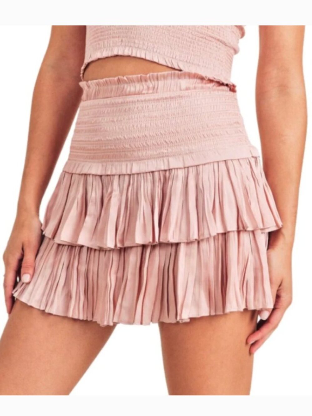 Reset by Jane Pink Satin Tiered Mini Skort Skirt Built-In Shorts Size Small